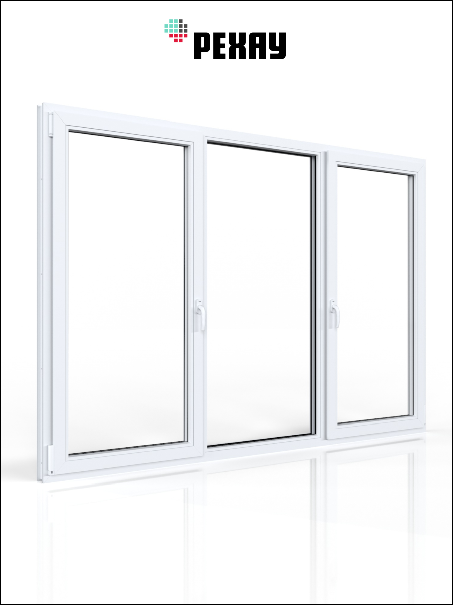 РЕХАУ Окно ПВХ CONSTANTA 1200х2000 мм (ВхШ), трехстворчатое, поворотно-откидное левое / глухое / поворотно-откидное правое