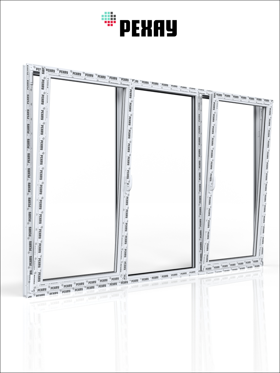 РЕХАУ Окно ПВХ CONSTANTA 1200х2000 мм (ВхШ), трехстворчатое, поворотно-откидное левое / глухое / поворотно-откидное правое