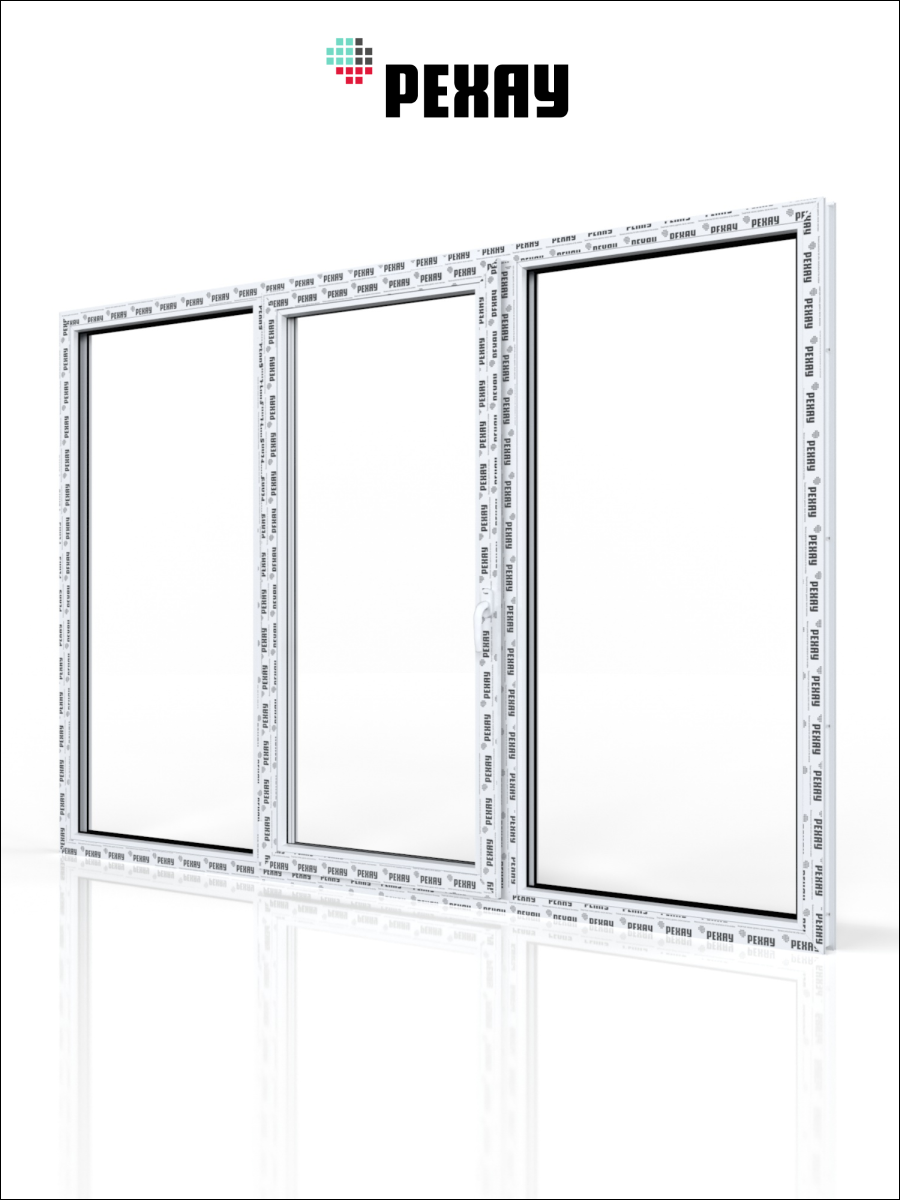 РЕХАУ Окно ПВХ CONSTANTA 1400х1800 мм (ВхШ), трехстворчатое, глухое / поворотно-откидное левое / глухое, двухкамерный стеклопакет белое