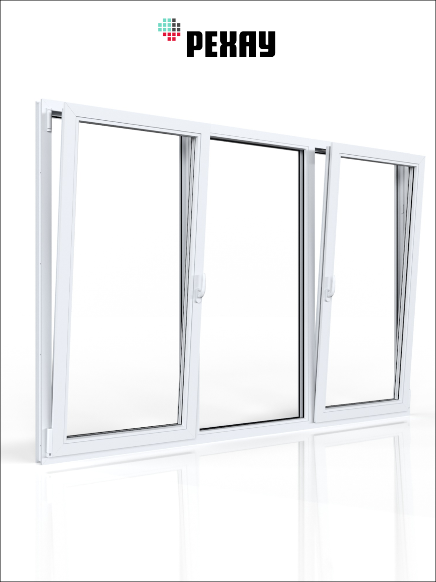 РЕХАУ Окно ПВХ CONSTANTA 1200х2000 мм (ВхШ), трехстворчатое, поворотно-откидное левое / глухое / поворотно-откидное правое